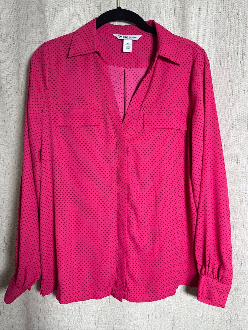 White House Black Market Hot Pink Polka Dot Button-Down Blouse